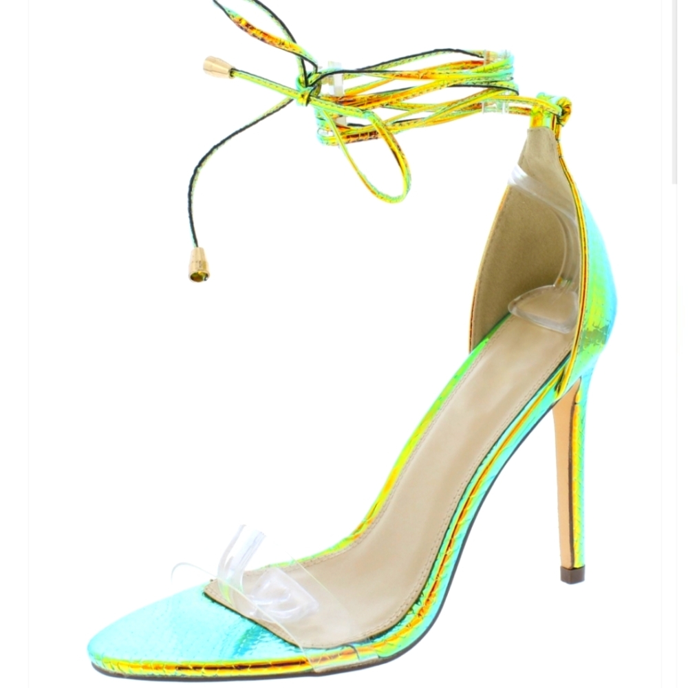 NEW! Lulus Tie-up Hologram Snake Stiletto Heel